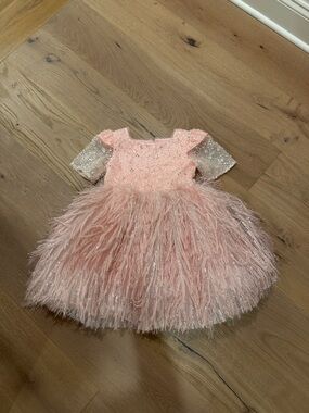 Lola + The Boys Pink Feathered Party Dress